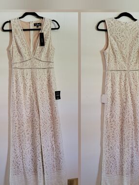 Lulus Enamored With You White Lace Wide Leg Jumpsuit Wedding Special Occassion